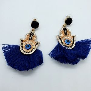 Hamsa Evil Eye Tassel Earrings Post's  NEW